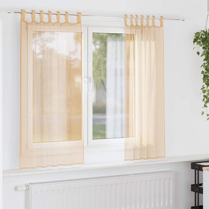 Voile Curtains with Rod Pockets 2 pcs Sand