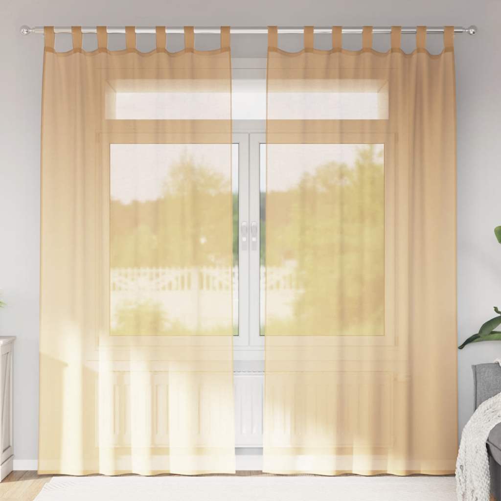 Voile Curtains with Rod Pockets 2 pcs Sand