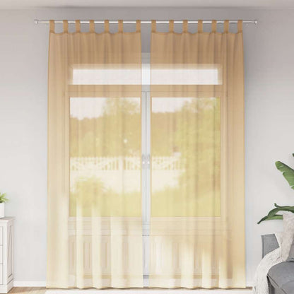 Voile Curtains with Rod Pockets 2 pcs Sand