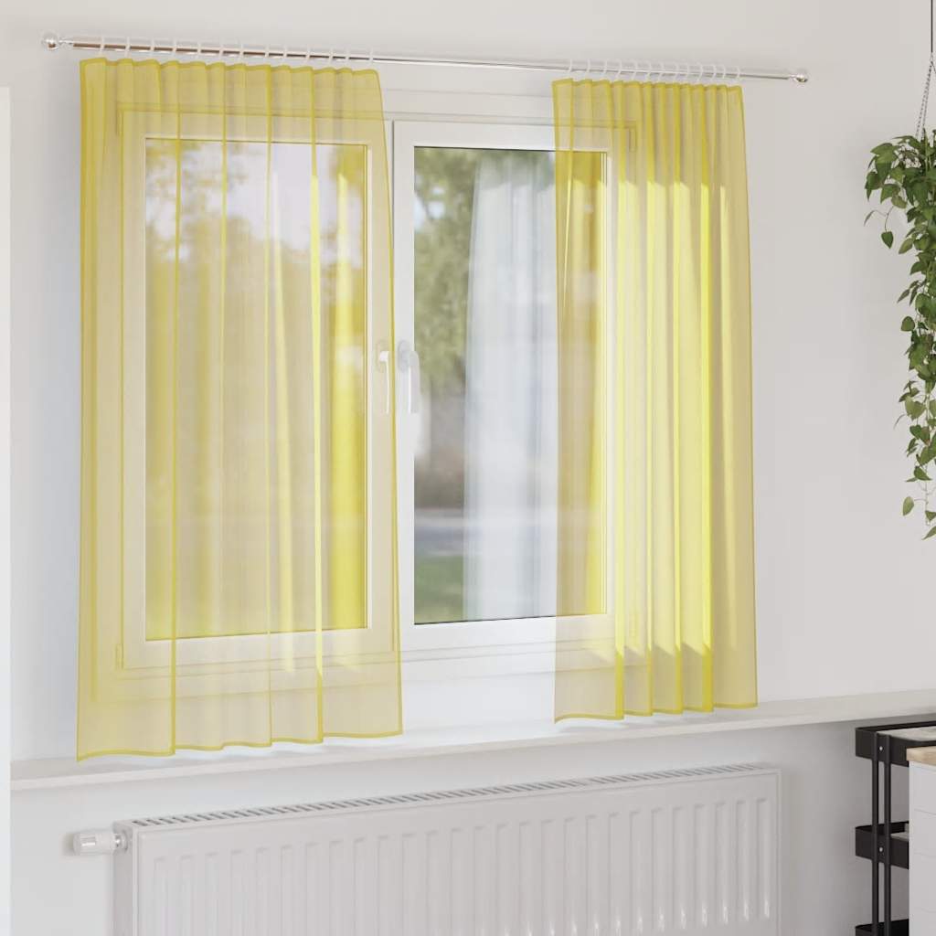Voile Curtains with Rod Pockets 2 pcs Yellow