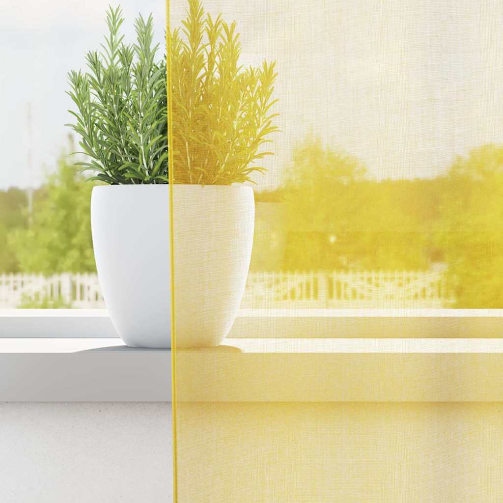 Voile Curtains with Rod Pockets 2 pcs Yellow