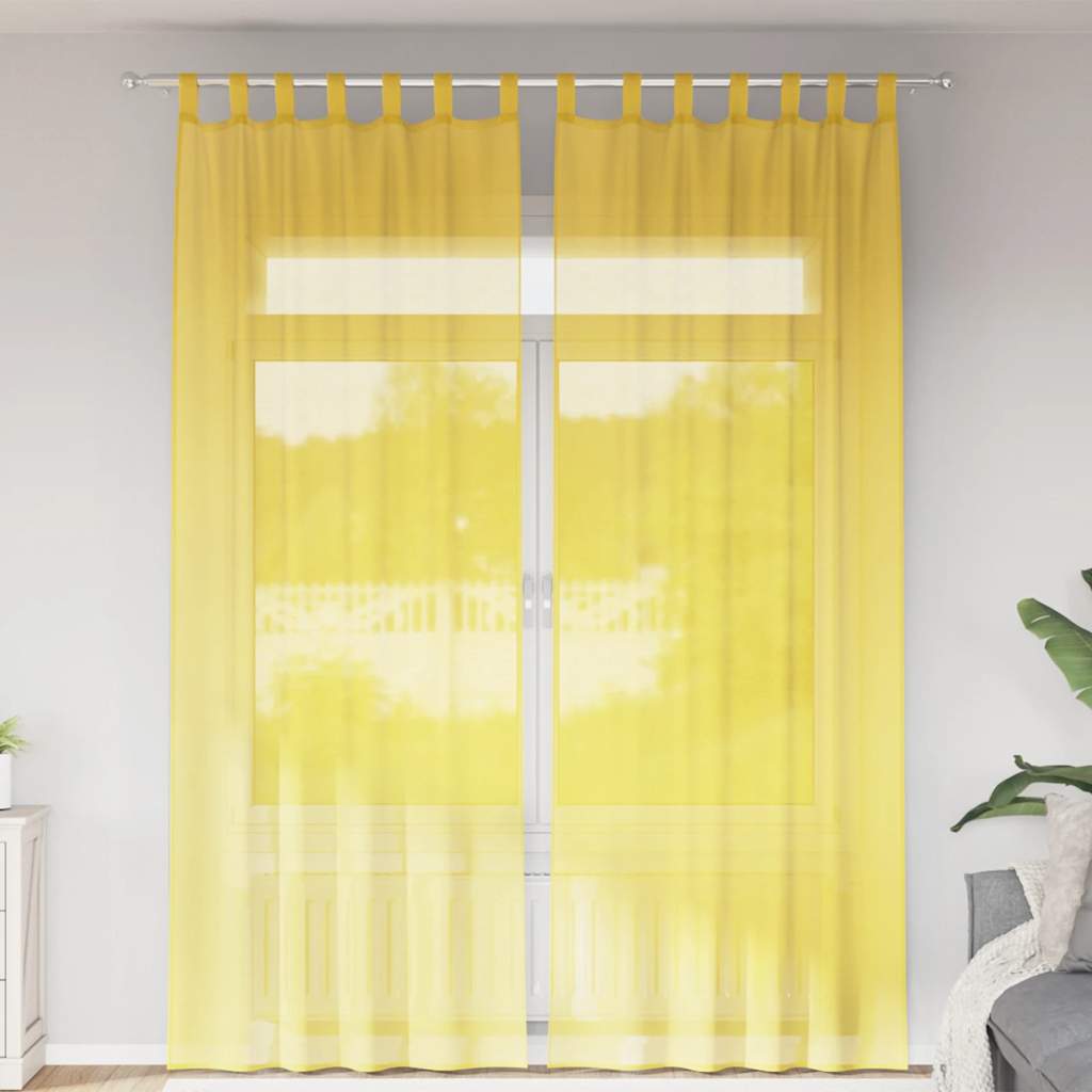 Voile Curtains with Rod Pockets 2 pcs Yellow