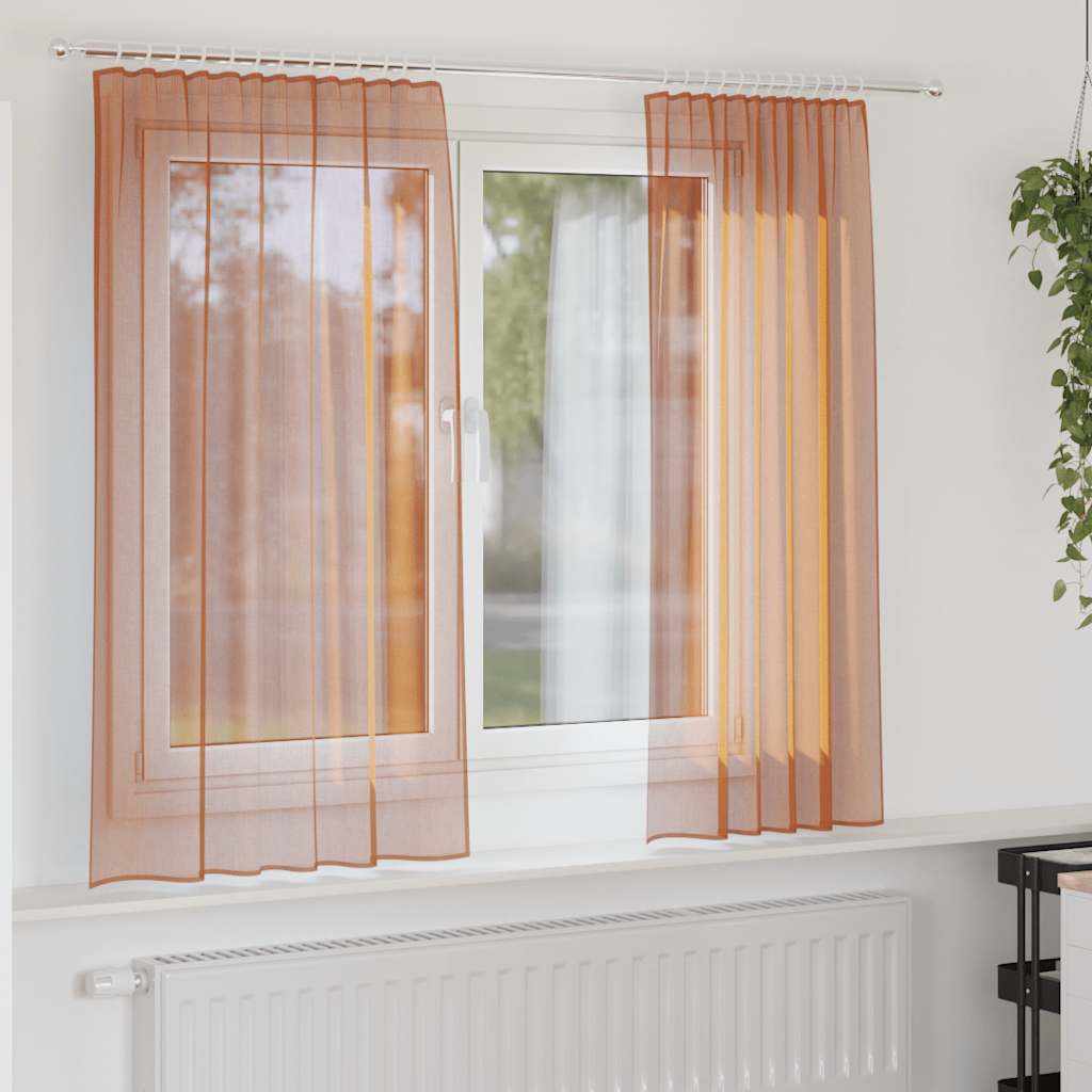 Voile Curtains with Rod Pockets 2 pcs Terracotta