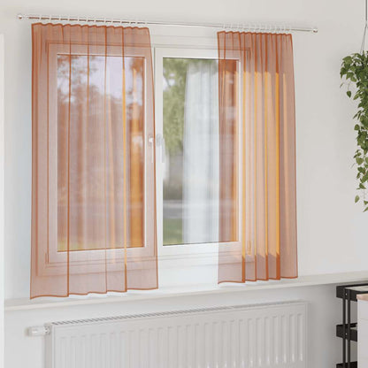 Voile Curtains with Rod Pockets 2 pcs Terracotta