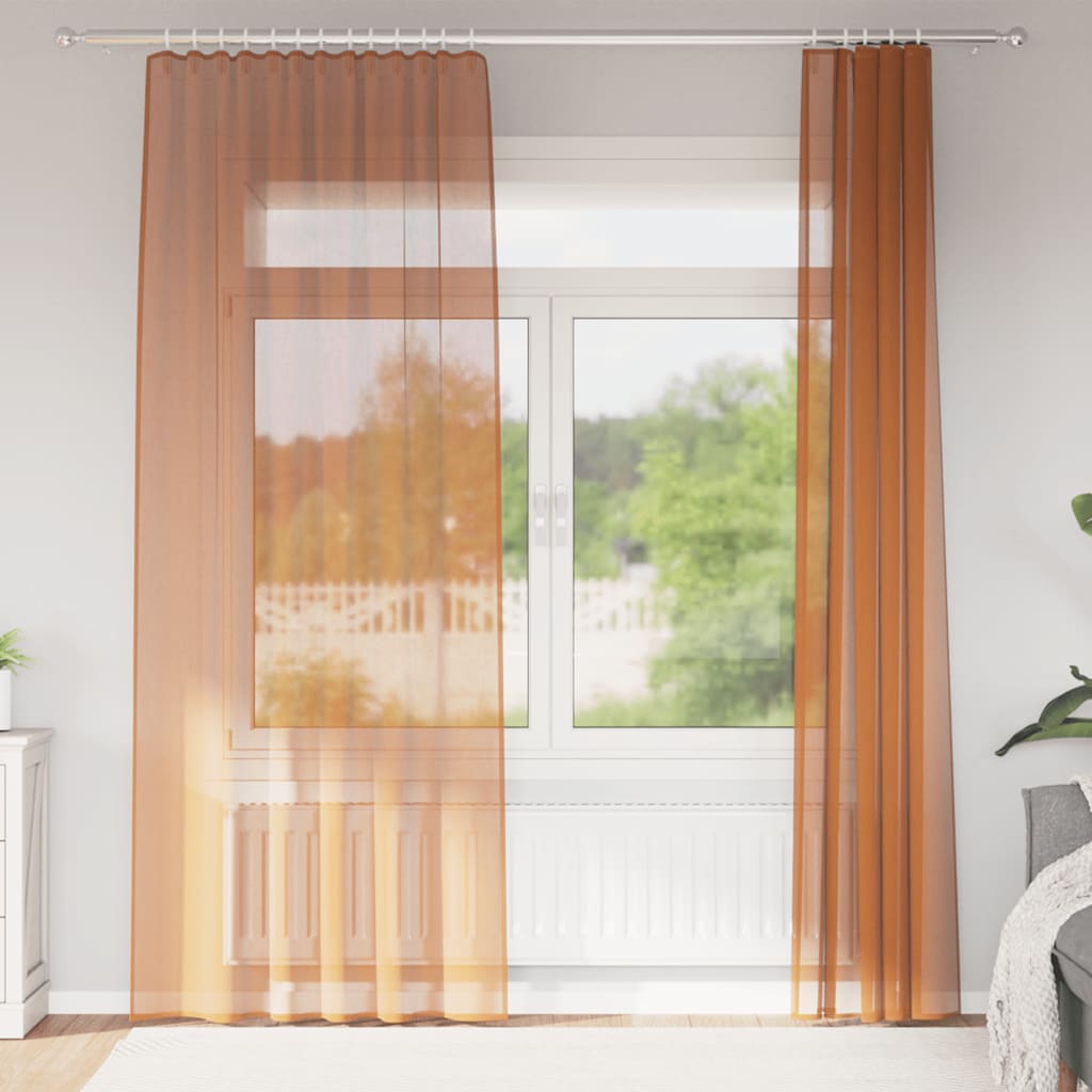 Voile Curtains with Rod Pockets 2 pcs Terracotta