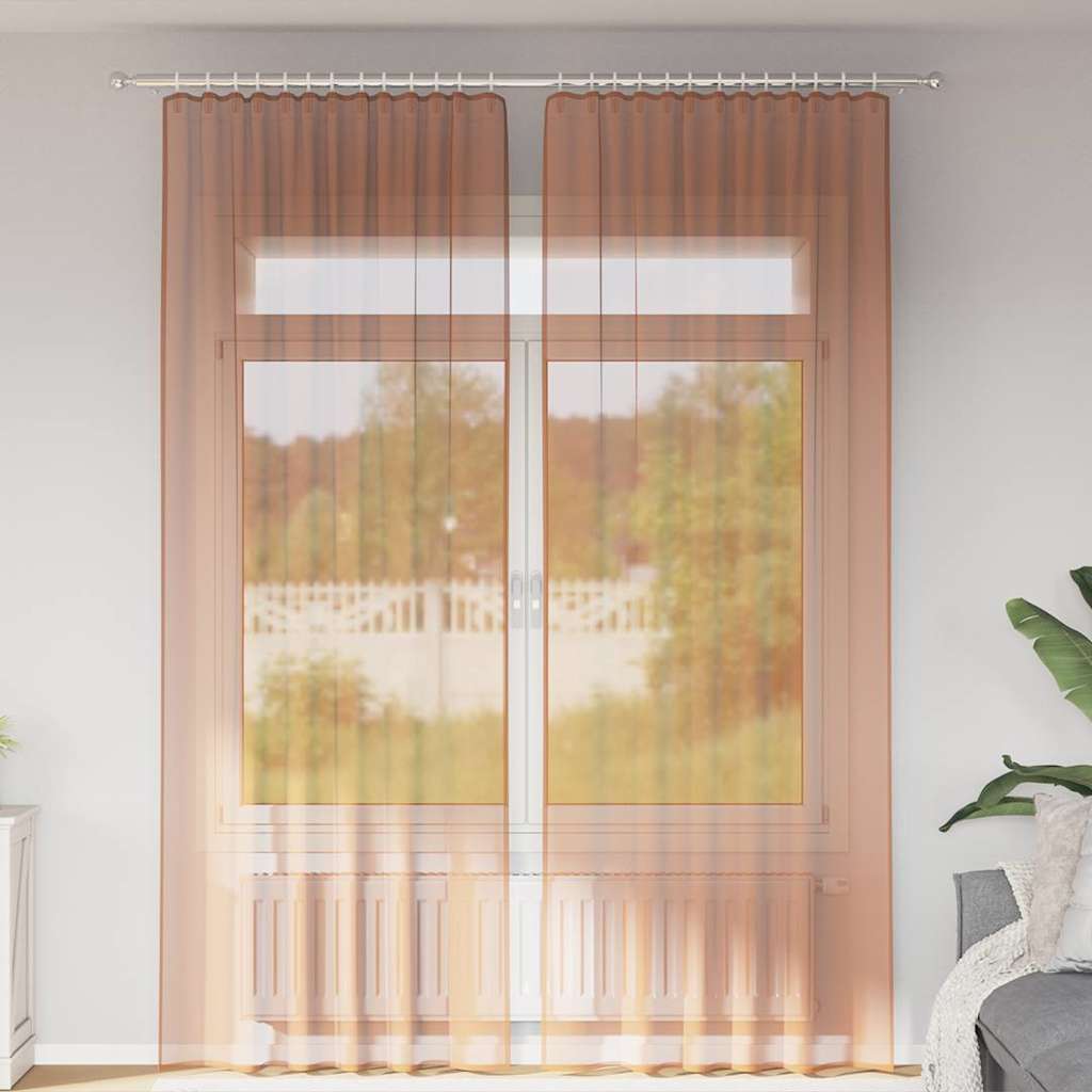 Voile Curtains with Rod Pockets 2 pcs Terracotta