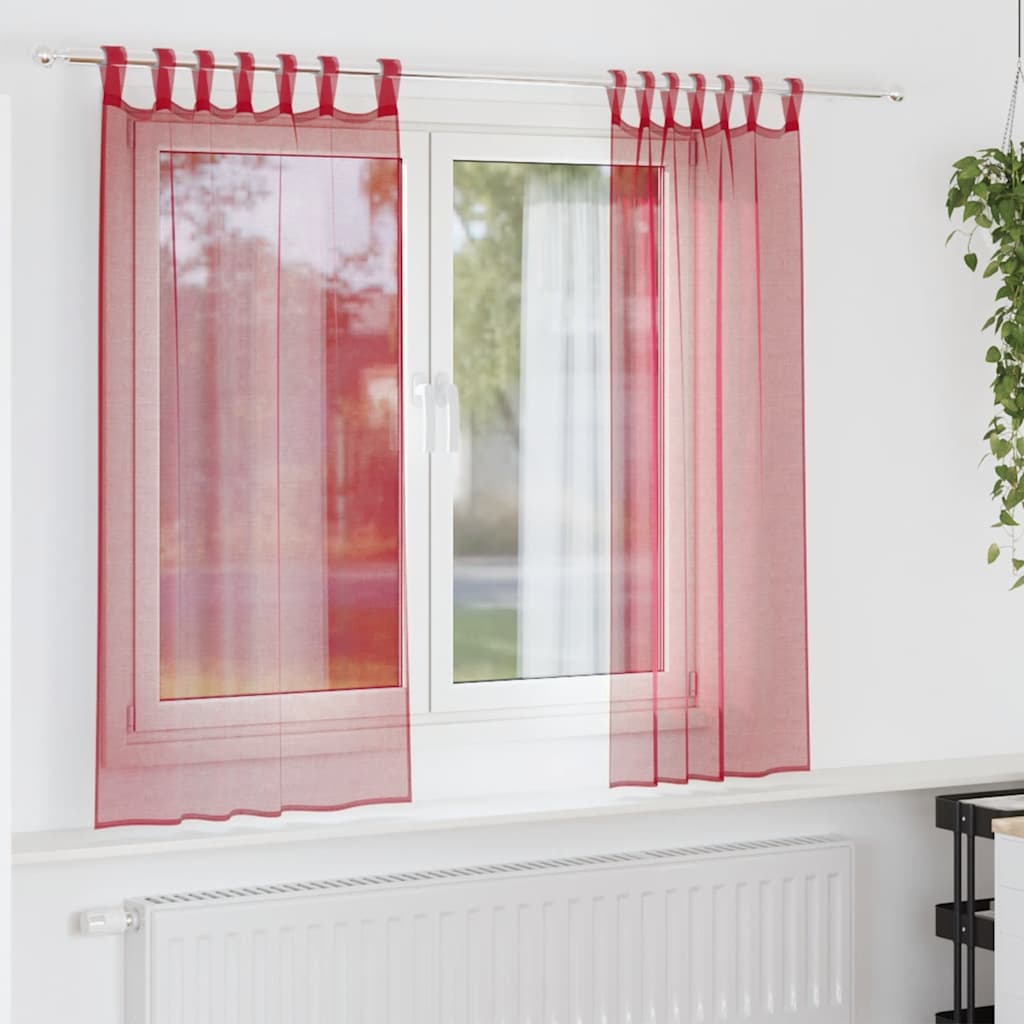 Voile Curtains with Rod Pockets 2 pcs Wine Red