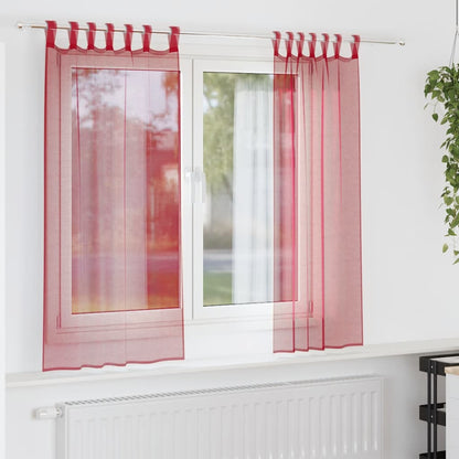Voile Curtains with Rod Pockets 2 pcs Wine Red