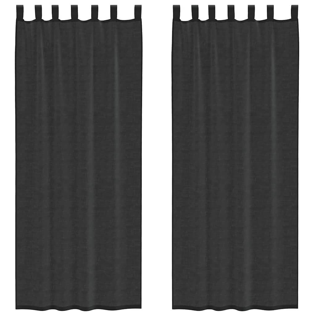 Voile Curtains with Tab Top 2 pcs Black