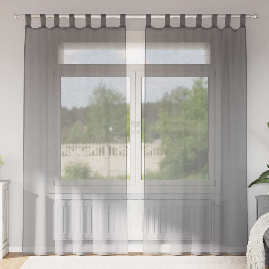 Voile Curtains with Loops 2 pcs Dark Grey 140x225 cm