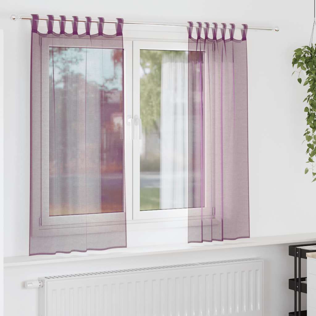 Voile Curtains with Loops 2 pcs Purple 140x175 cm
