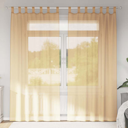 Voile Curtains with Loops 2 pcs Sand 140x225 cm