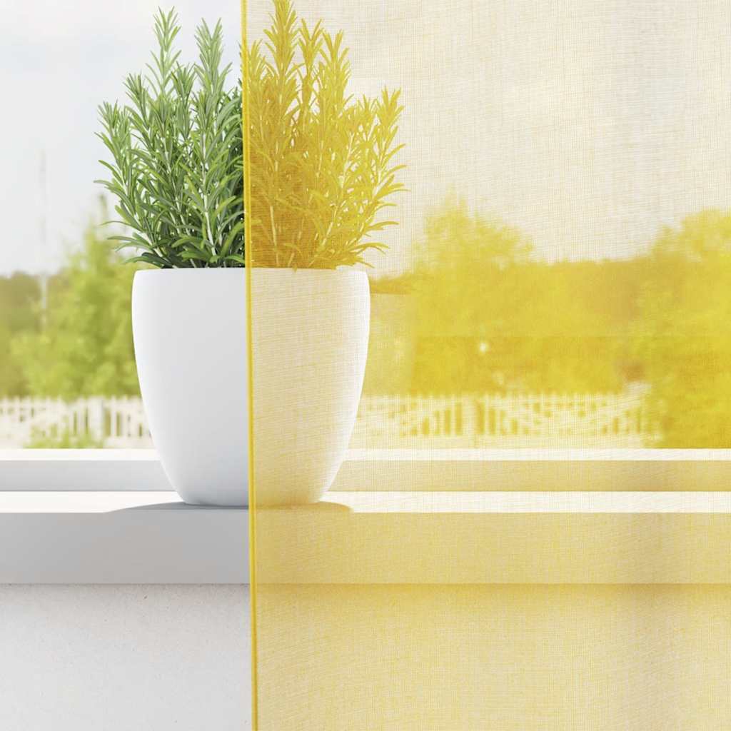 Voile Curtains with Loops 2 pcs Yellow 140x140 cm