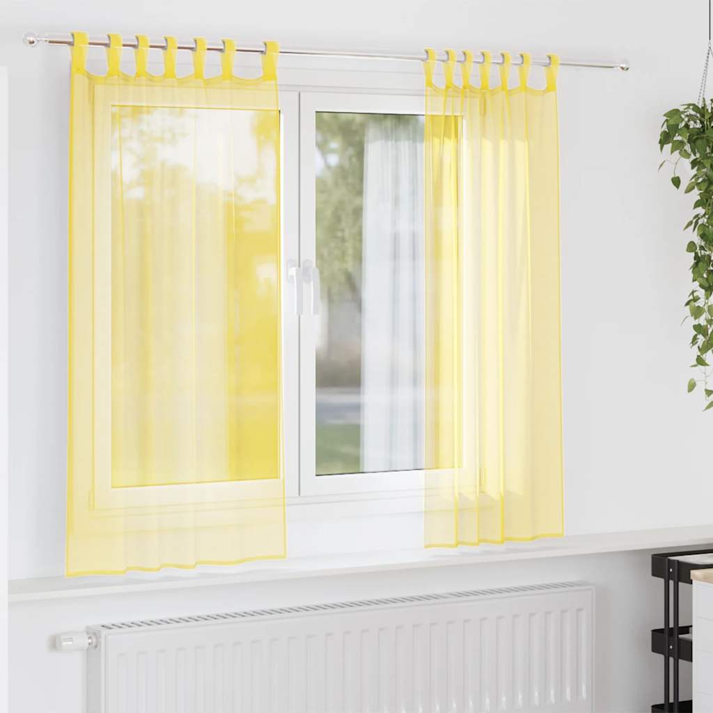 Voile Curtains with Loops 2 pcs Yellow 140x175 cm