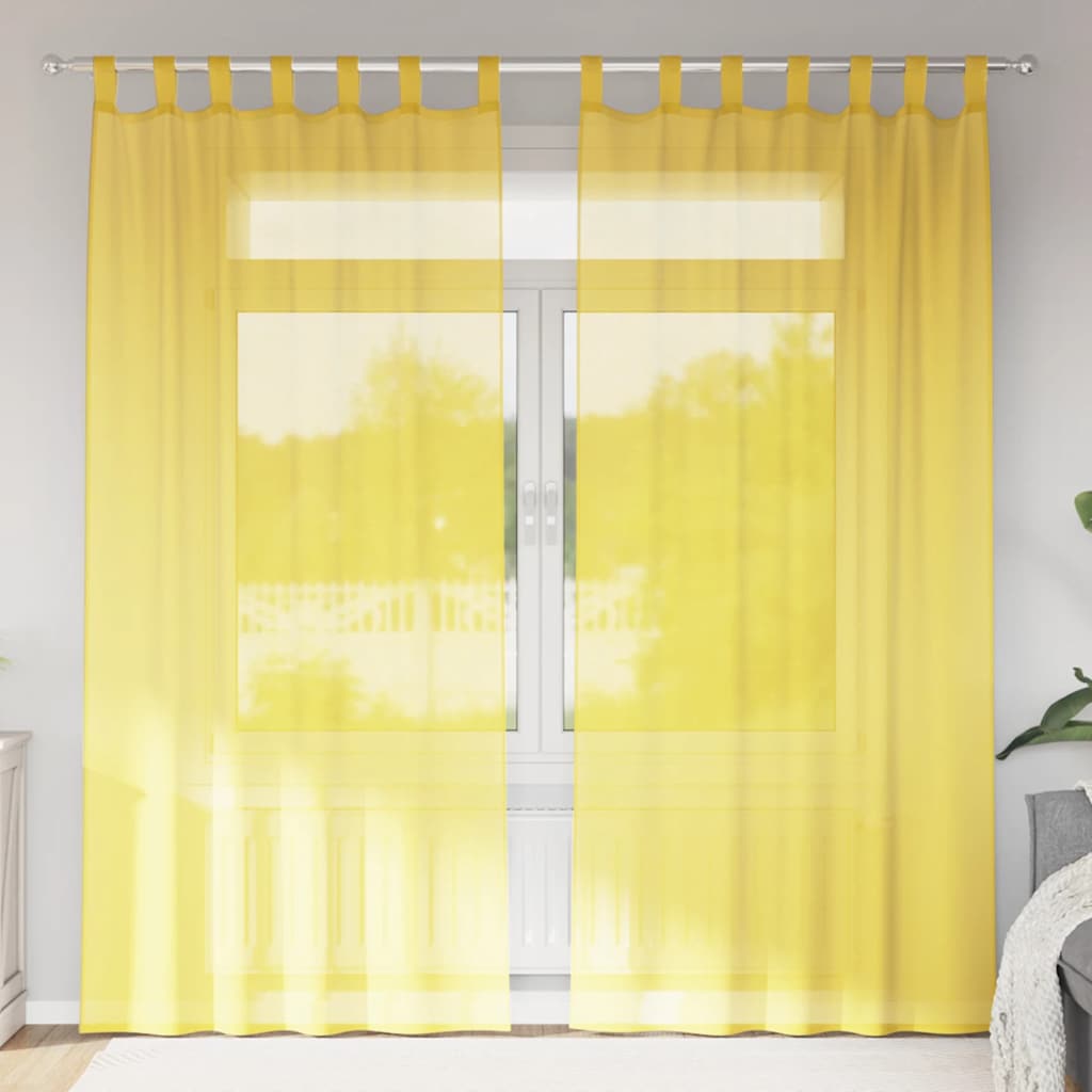 Voile Curtains with Loops 2 pcs Yellow 140x245 cm