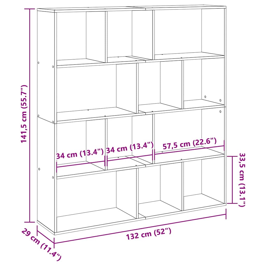 Book Cabinet Concrete Grey 132x29x141.5 cm Engineered Wood