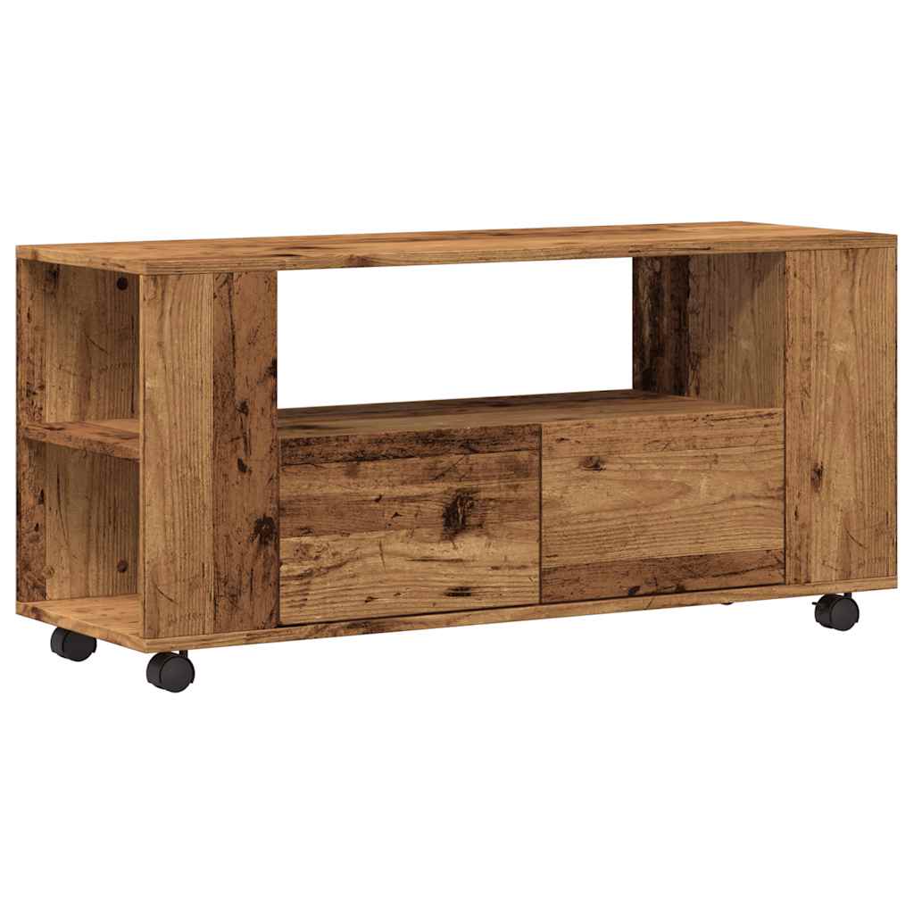 TV Cabinet with Wheels Old Wood 102x34,5x43 cm Engineered Wood
