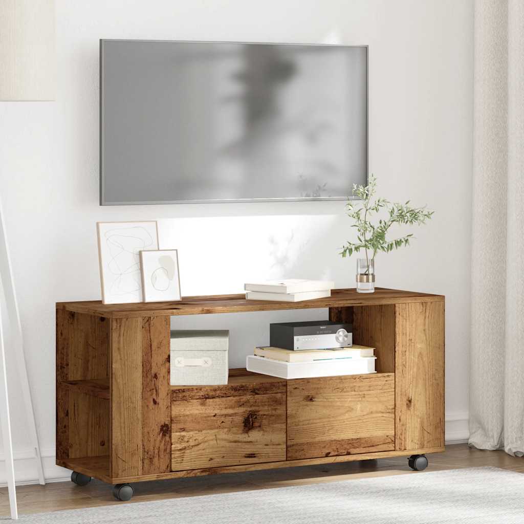 TV Cabinet with Wheels Old Wood 102x34,5x43 cm Engineered Wood