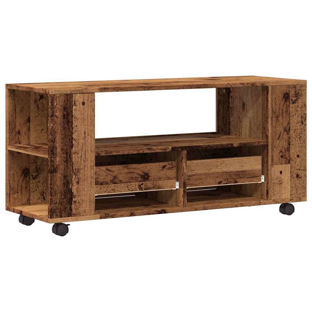 TV Cabinet with Wheels Old Wood 102x34,5x43 cm Engineered Wood
