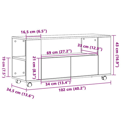 TV Cabinet with Wheels Old Wood 102x34,5x43 cm Engineered Wood