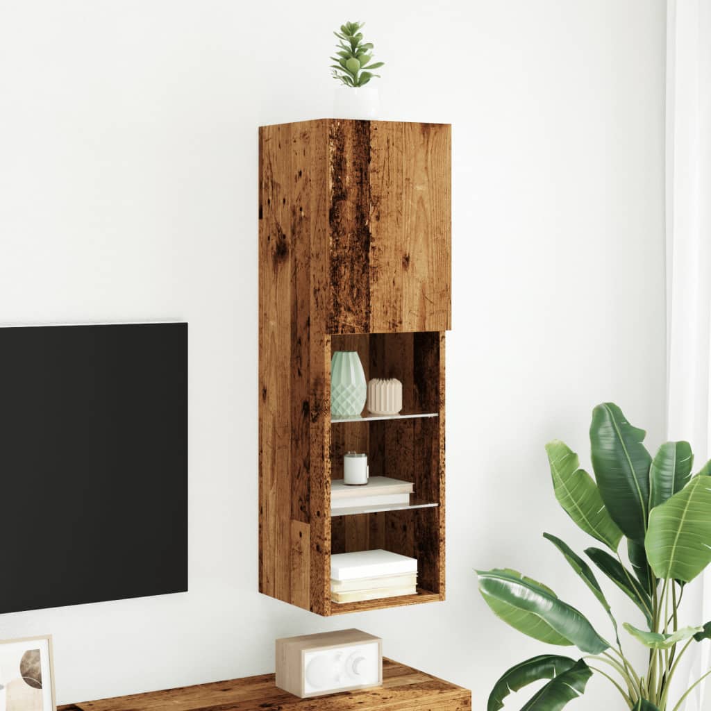 TV Cabinet with LED Lights Old Wood 30,5x30x102 cm