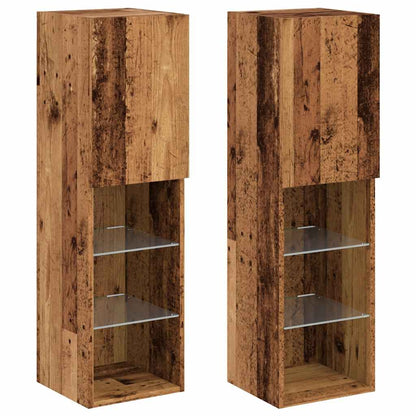 2 Piece TV Cabinet Set with LED Lights Old Wood 30,5x30x102 cm