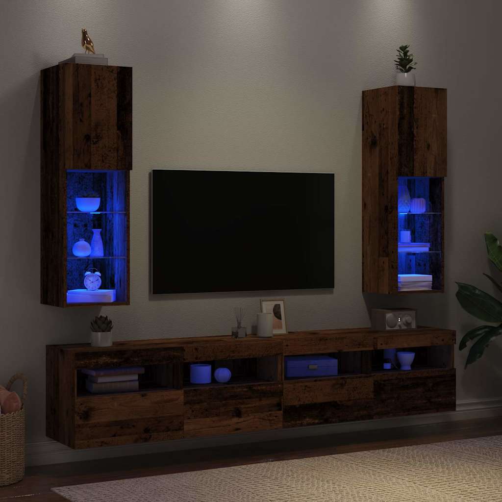 2 Piece TV Cabinet Set with LED Lights Old Wood 30,5x30x102 cm