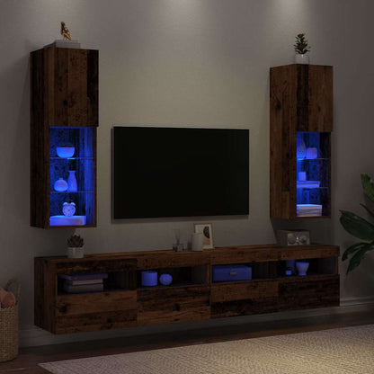 2 Piece TV Cabinet Set with LED Lights Old Wood 30,5x30x102 cm
