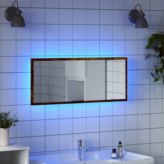 LED Bathroom Mirror Smoked Oak 100x8.5x37 cm Engineered Wood
