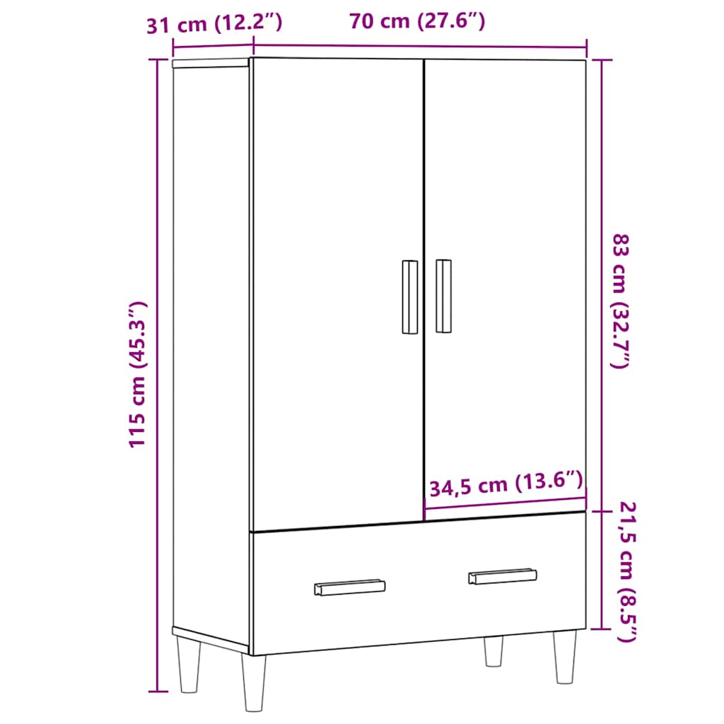 Highboard Artisan Oak 70x31x115 cm Engineered Wood