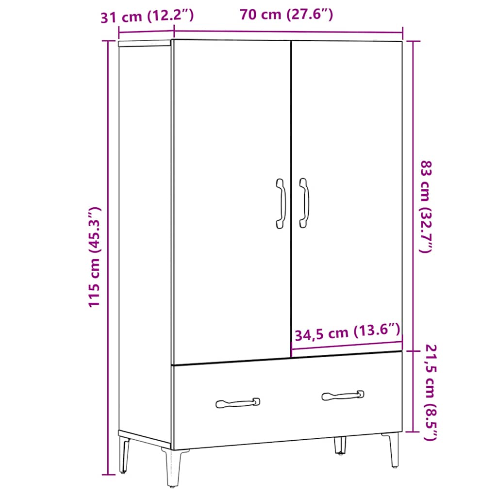 Highboard Artisan Oak 70x31x115 cm Engineered Wood