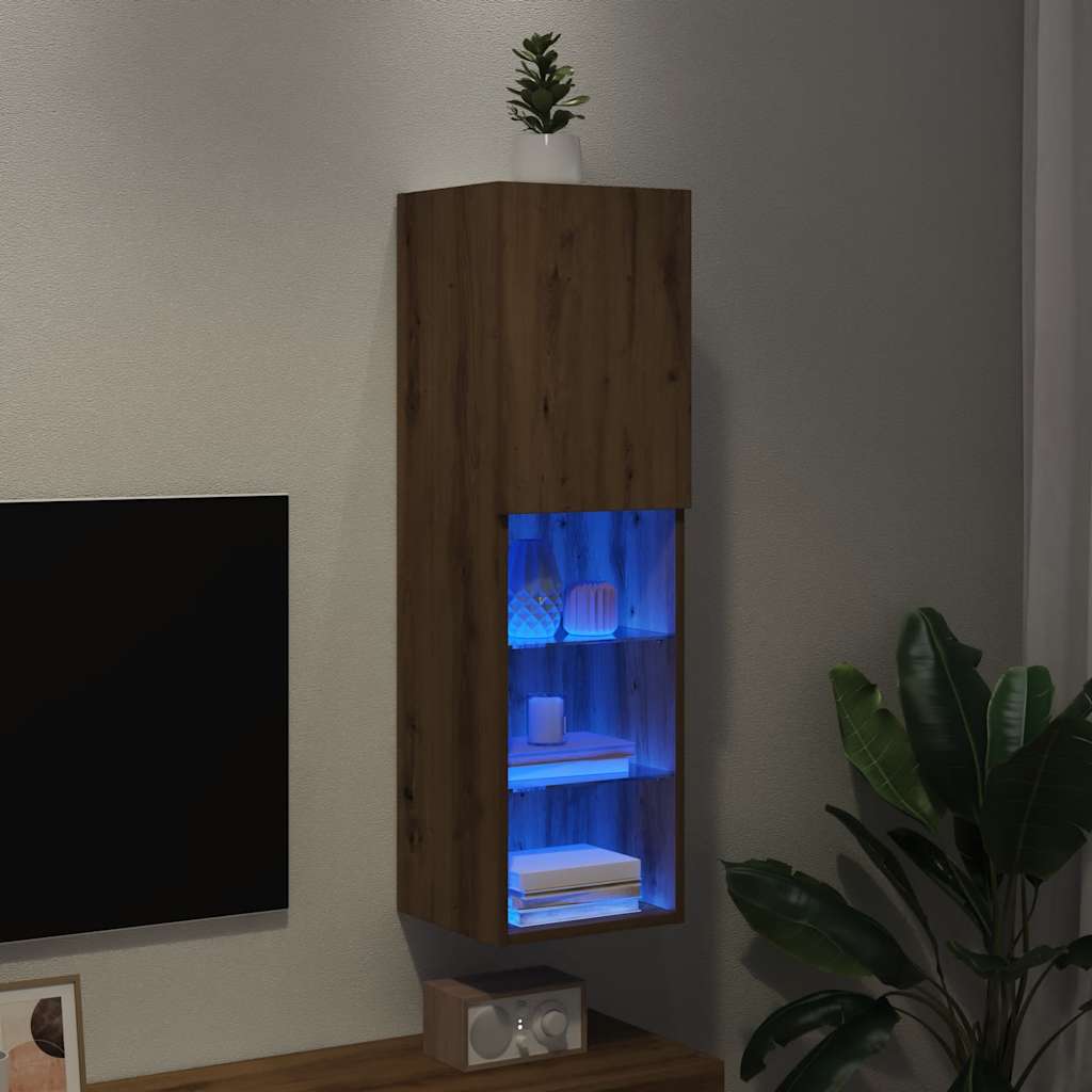 TV Cabinet with LED Lights Artisian Oak 30.5x30x102 cm