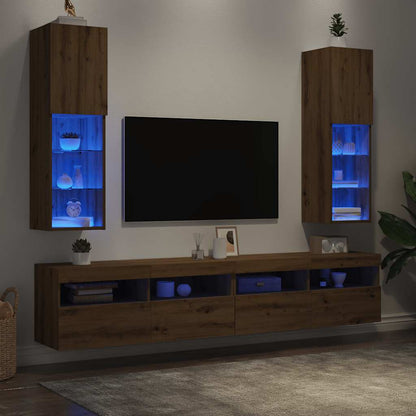 2 Piece TV Cabinet Set with LED Lights Artisian Oak 30,5x30x102 cm