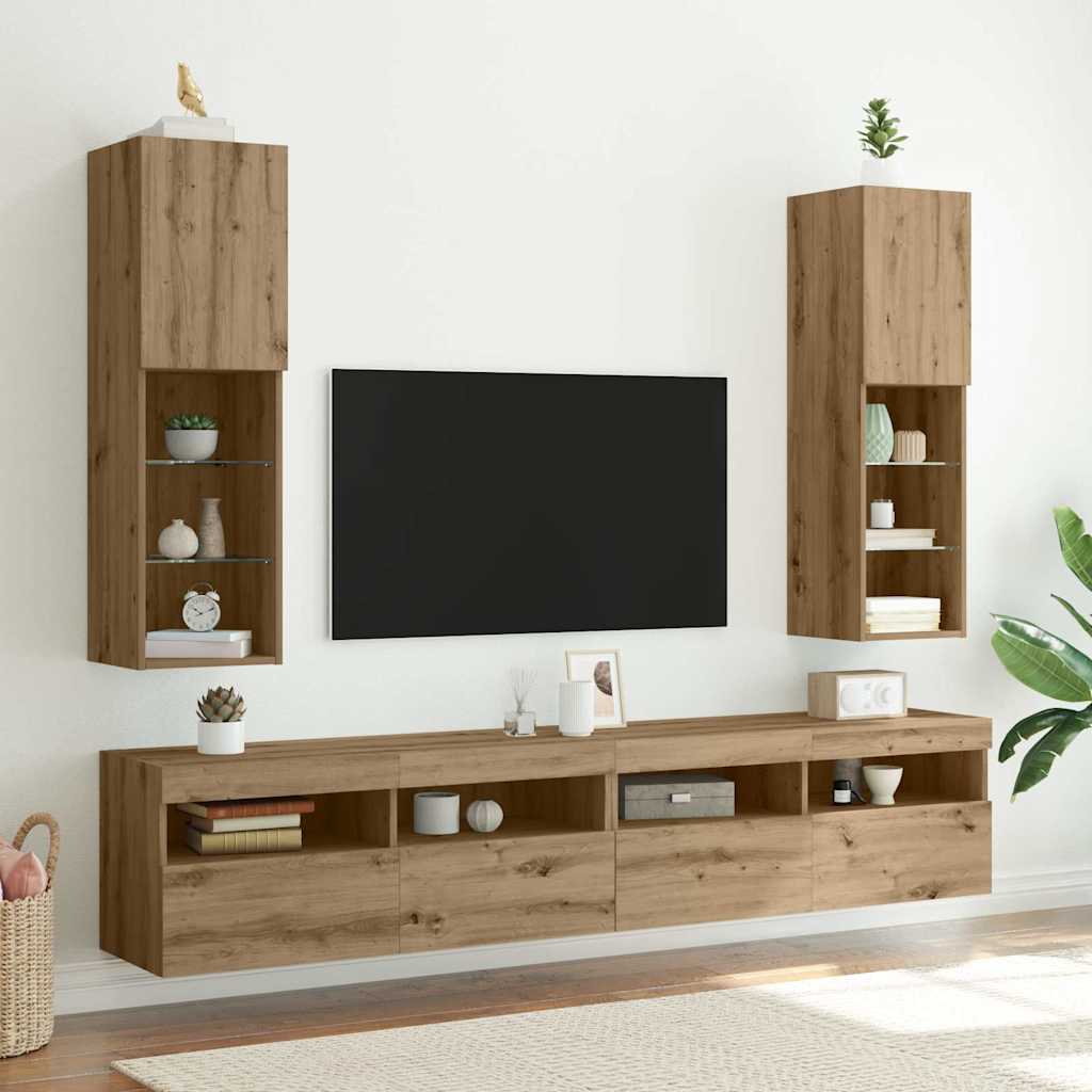 2 Piece TV Cabinet Set with LED Lights Artisian Oak 30,5x30x102 cm