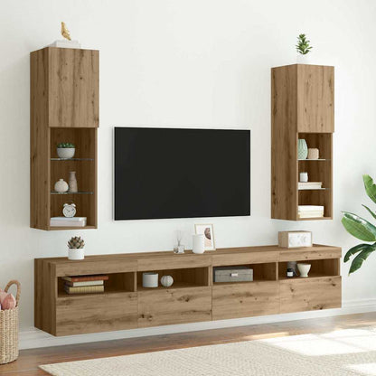2 Piece TV Cabinet Set with LED Lights Artisian Oak 30,5x30x102 cm
