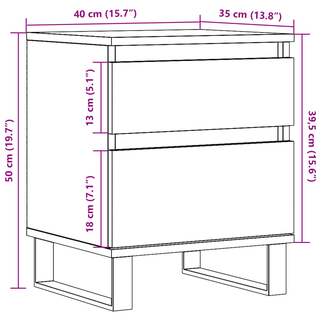 Bedside Cabinet Old Wood 40x35x50 cm Engineered Wood