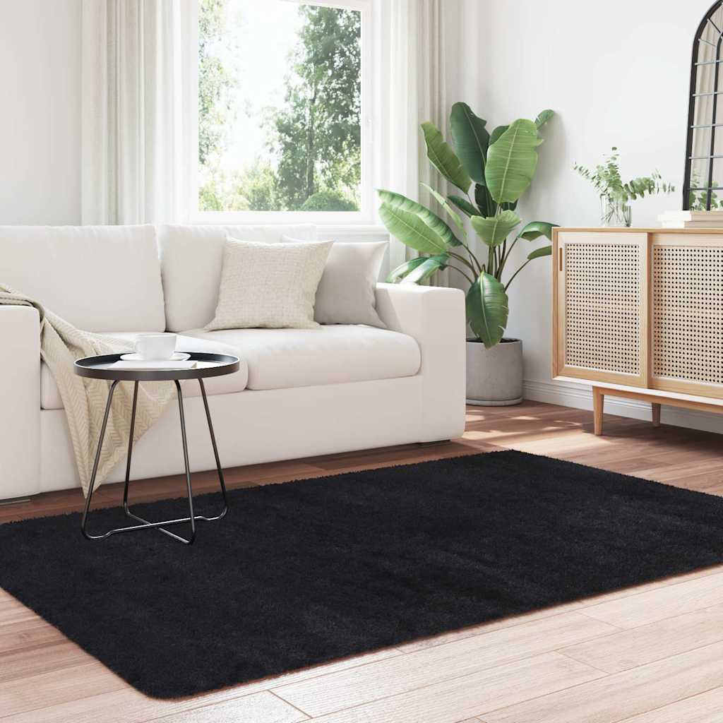 Shaggy Rug High Pile NAVARRA Black 130x200 cm Polyester