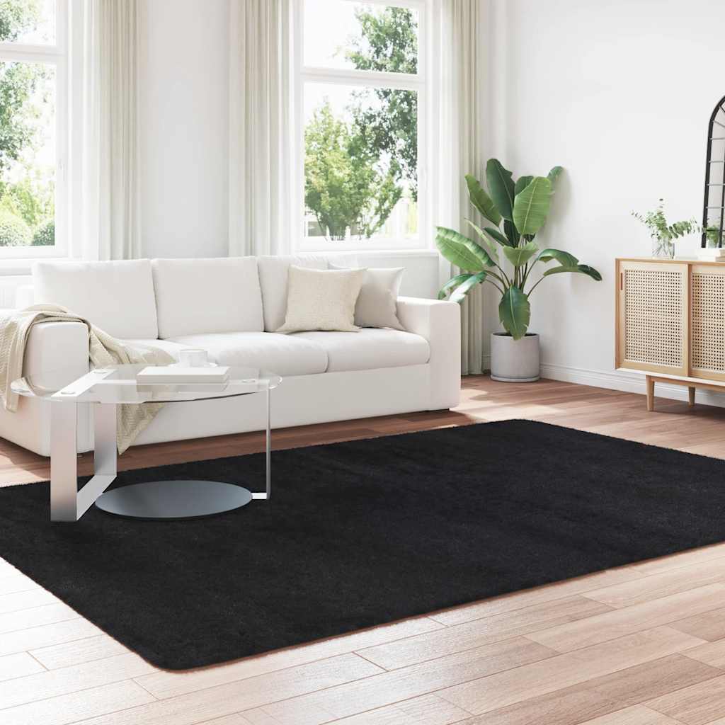 Shaggy Rug High Pile NAVARRA Black 200x290 cm Polyester