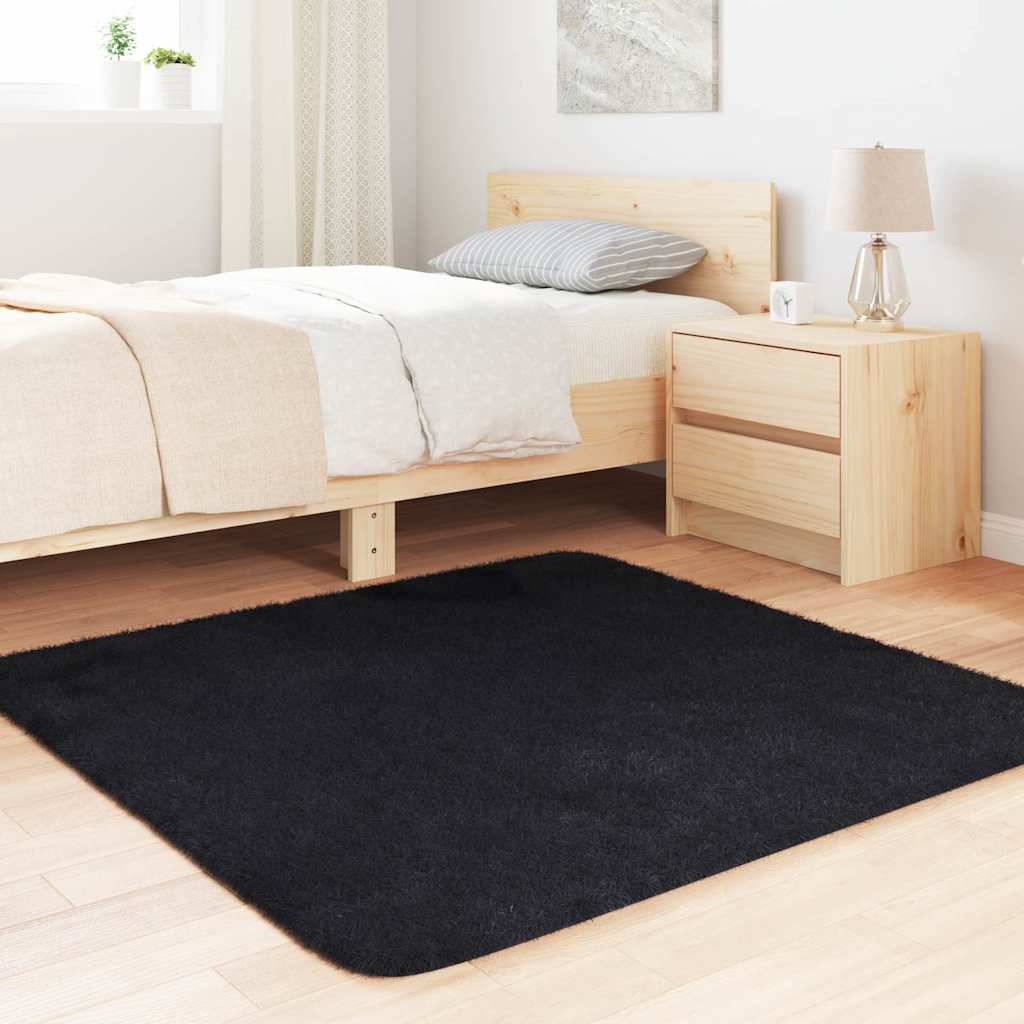 Shaggy Rug High Pile NAVARRA Black 120x120 cm Polyester