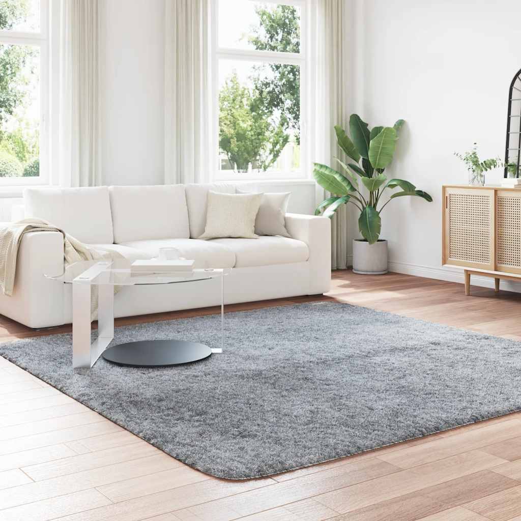 Shaggy Rug High Pile NAVARRA Light Grey 240x240 cm Polyester