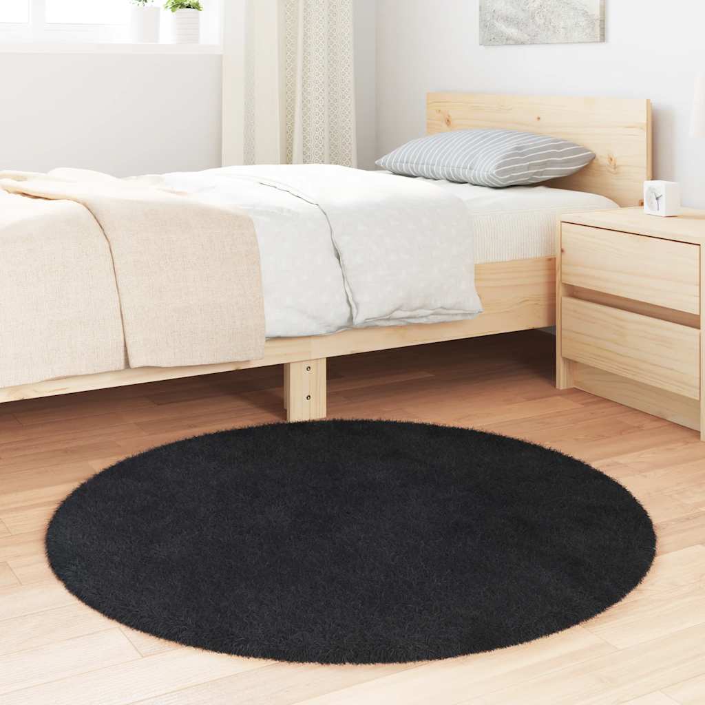 Shaggy Rug High Pile NAVARRA Black 100x100 cm Polyester