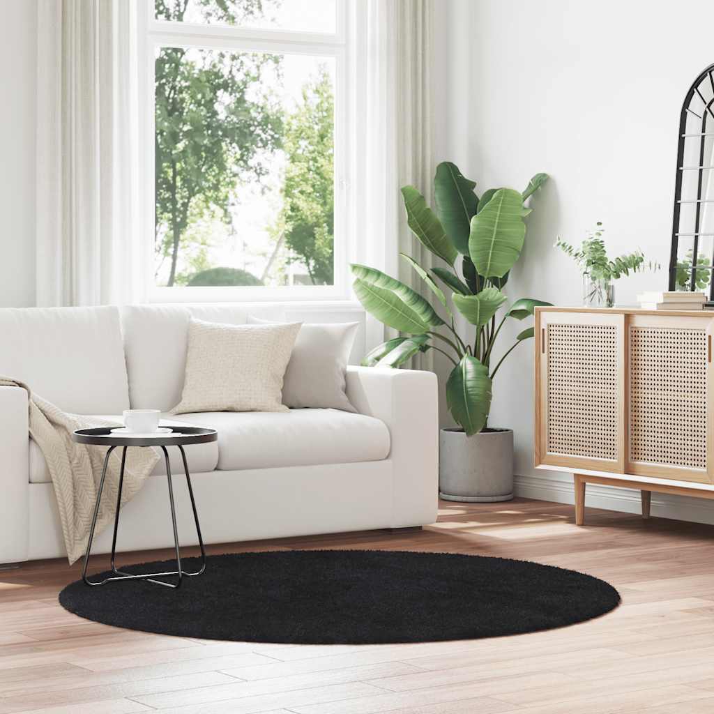 Shaggy Rug High Pile NAVARRA Black 160x160 cm Polyester