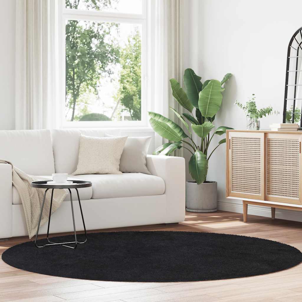 Shaggy Rug High Pile NAVARRA Black 200x200 cm Polyester
