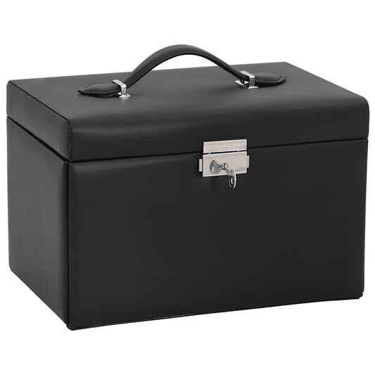 Jewellery Box 3-Layer with Mirror Lockable Black 26x18x17,5 cm