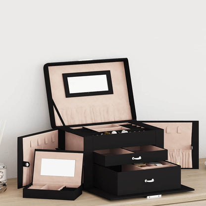 Jewellery Box 3-Layer with Mirror Lockable Black 26x18x17.5 cm