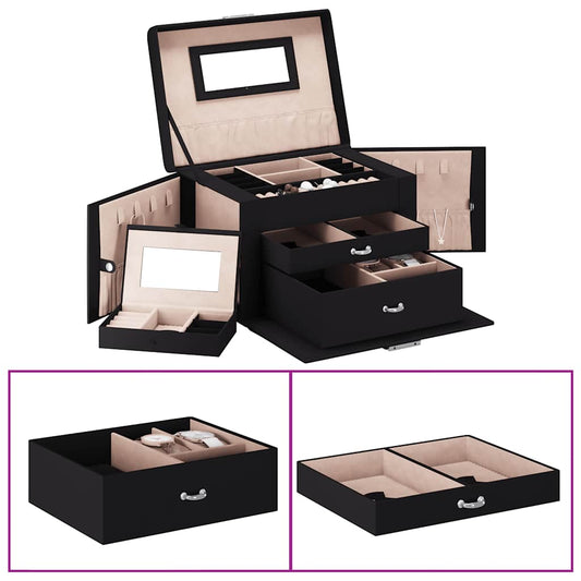 Jewellery Box 3-Layer with Mirror Lockable Black 26x18x17,5 cm