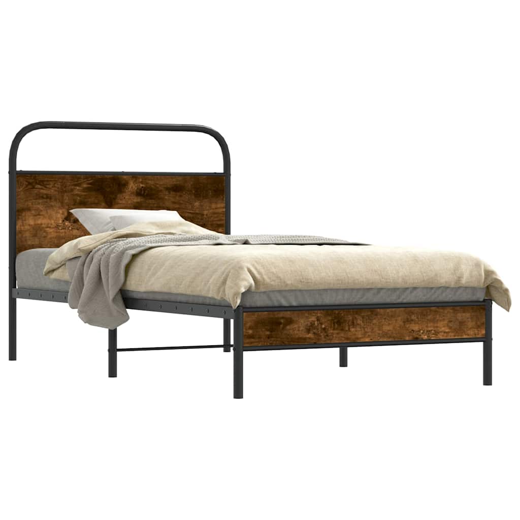 Bed Frame Without Mattress 90x190 cm Smoked Oak Engineered Wood