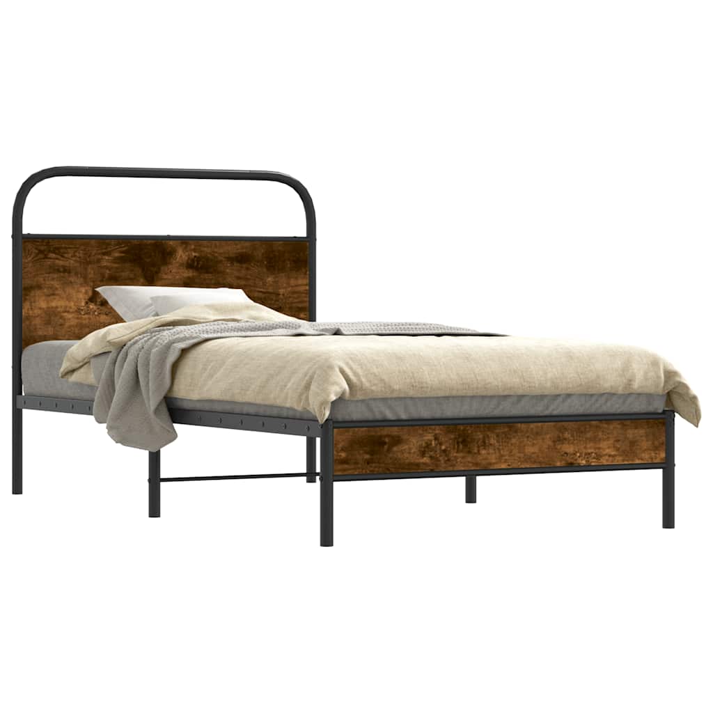 Bed Frame Without Mattress 107x203 cm Smoked Oak Engineered Wood