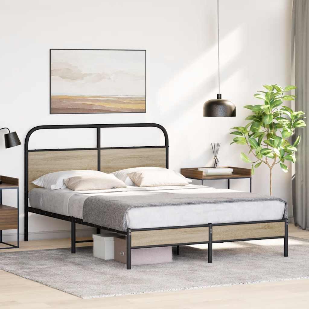 Bed Frame Without Mattress 135x190 cm Smoked Oak Engineered Wood