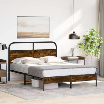 Bed Frame Without Mattress 135x190 cm Smoked Oak Engineered Wood